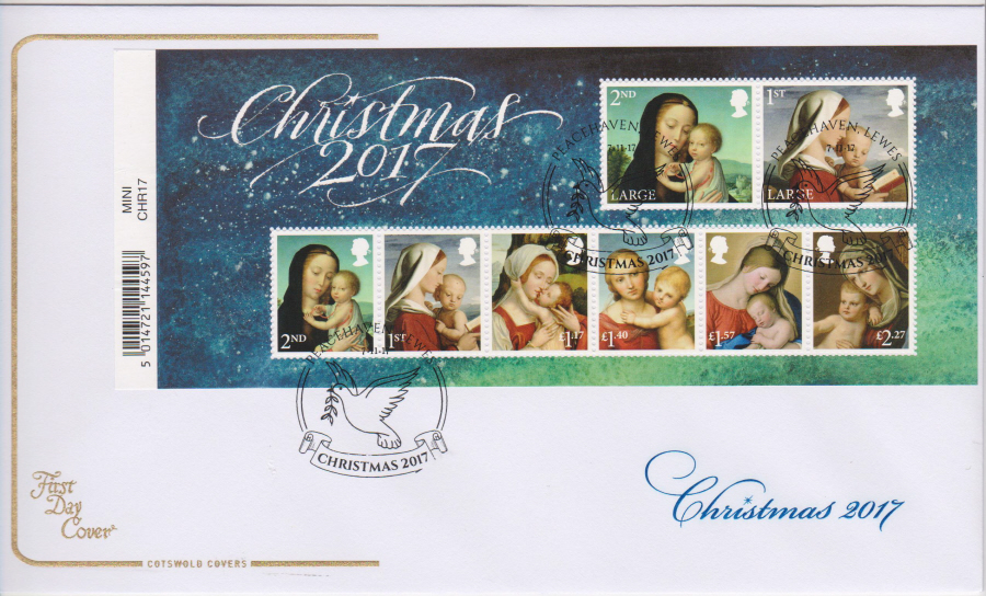 2017 Christmas FDC MINI SHEET - COTSWOLD- Peacehaven, Lewes (Dove) Postmark